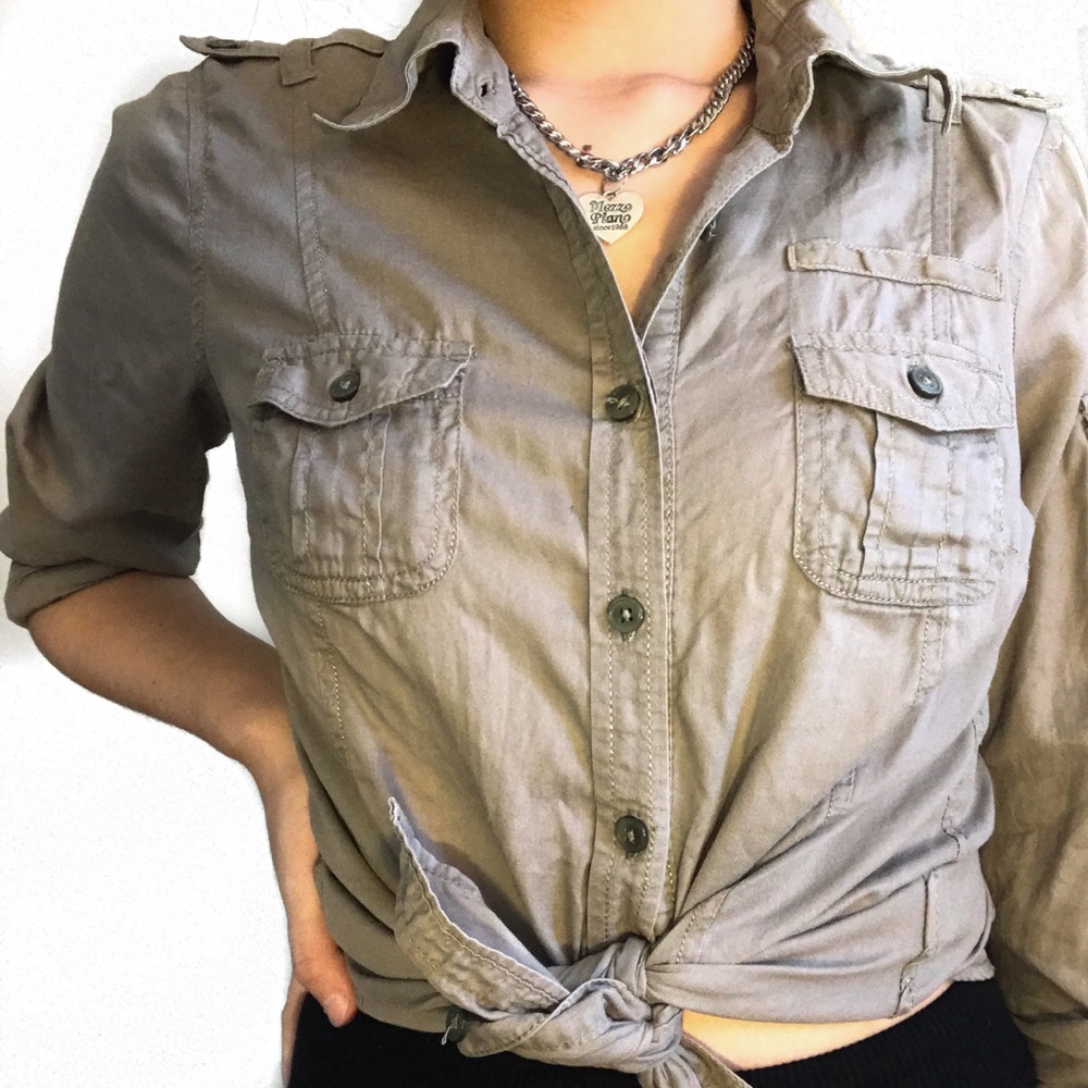 button down green cargo top